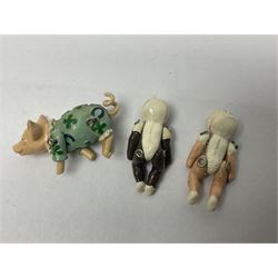 Six Hantel miniature articulated pewter figures, including Father Christmas, Drummer, pig etc 