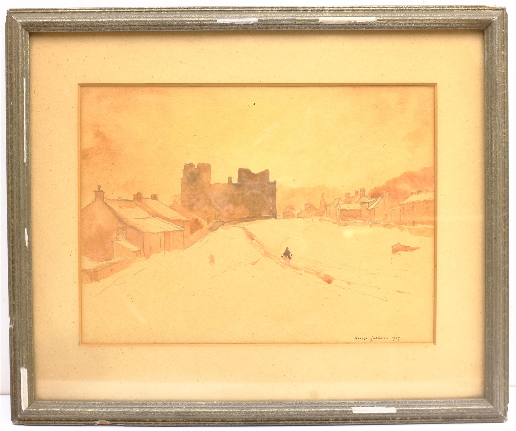 George Jackson (British 1898-1974): Castle Bolton in the Snow, watercolour signed and dated 1939, 27cm x 37cm Notes: Jackson was a member of the Castle Bolton Group along with friends Fred Lawson and George Graham