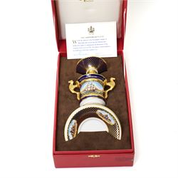 Spode 'The Shipwright's Cup' limited edition covered cup, boxed, together with a set of six Spode Imari Collection coffee cans and saucers