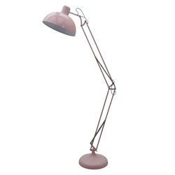 Contemporary pink floor lamp, in the manner of Anglepoise, counter balance sprung arm, blu...