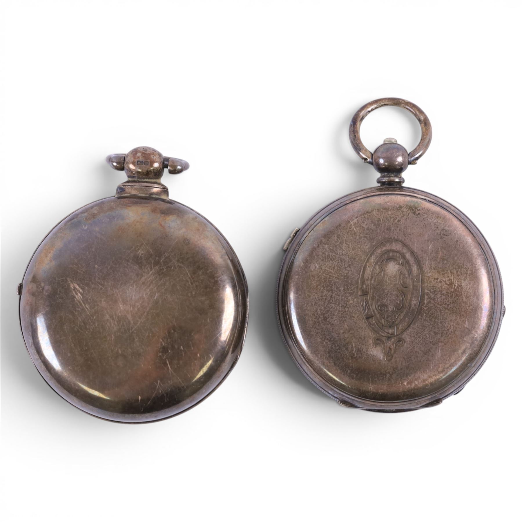 Victorian silver verge fusee pocket watch by Heckman, Cheadle, case makers mark RN, Birmingham 1854 and a silver chronograph pocket watch, case stamped 935 with Swiss hallmarks