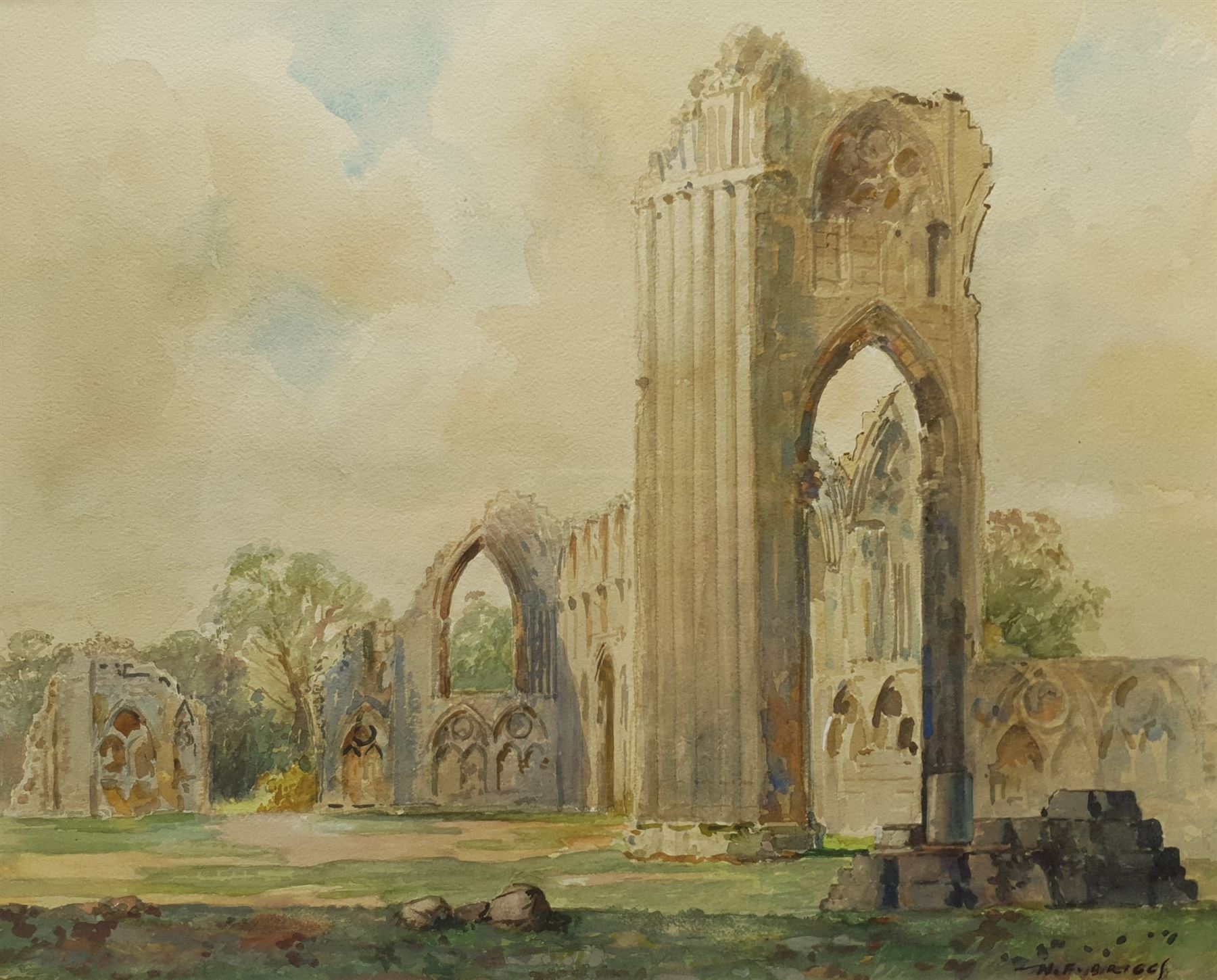 Carol Fawcett (British Contemporary): 'Saltburn', watercolour signed 30cm x 46cm; WF Briggs (British 20th century): 'St Mary's Abbey' York, watercolour signed 35cm x 44cm (2)