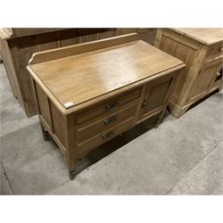 Early 20th century small oak sideboard with raised back, fitted with three drawers and a panelled cupboard, on turned supports - THIS LOT IS TO BE COLLECTED BY APPOINTMENT FROM THE OLD BUFFER DEPOT, MELBOURNE PLACE, SOWERBY, THIRSK, YO7 1QY