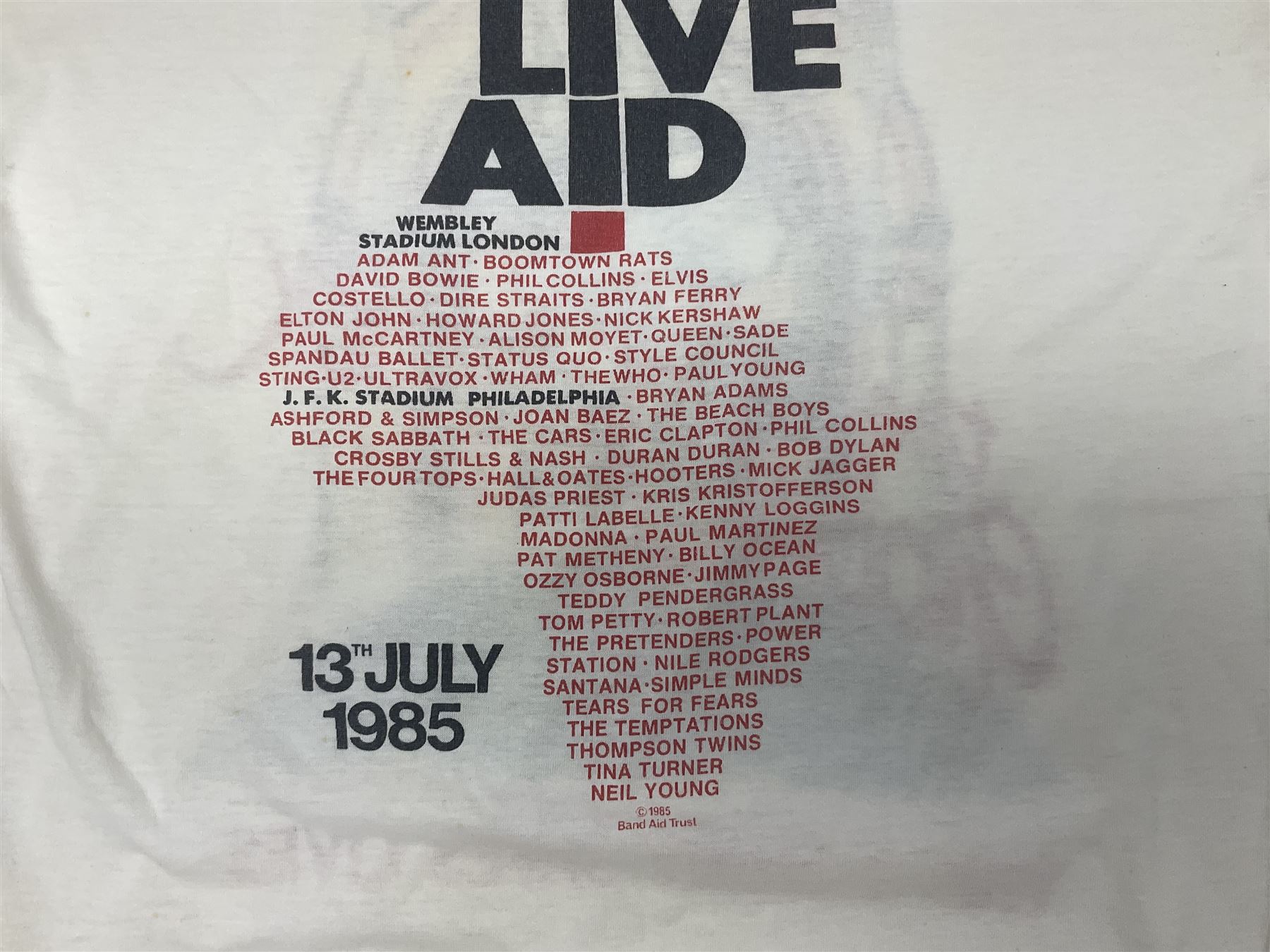 Live Aid memorabilia 13th July 1985 Wembley Stadium - Official Programme with ticket; and The Global Juke Box T-shirt