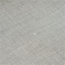 Neptune traditional style two-seat sofa, sloped back rest, gently flared arms, studded upholstered in a light grey fabric on square tapered legs 