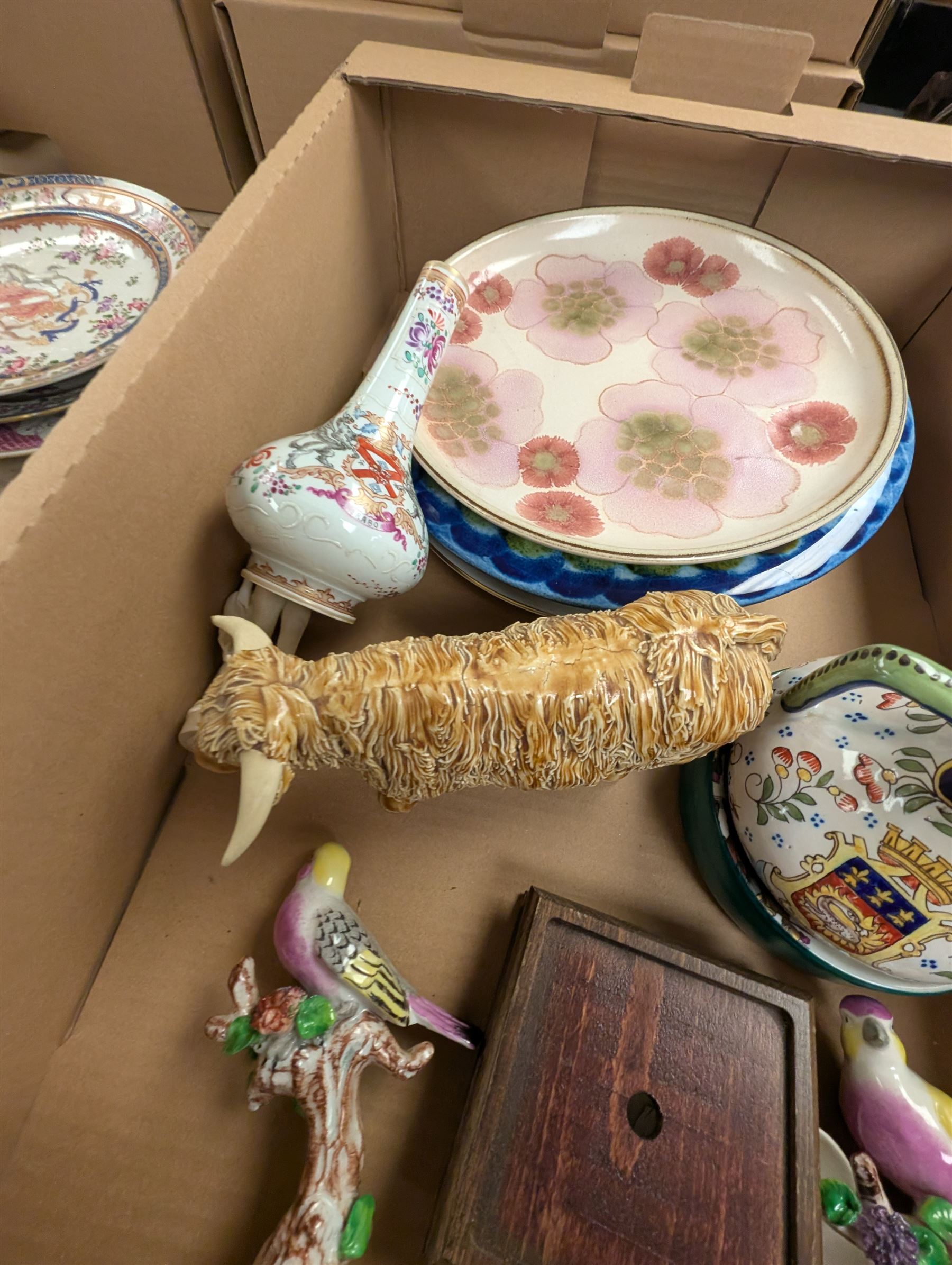 19th century and later ceramics, including cabinet plates, together with Continental vases, Copeland cups and other ceramics, in three boxes