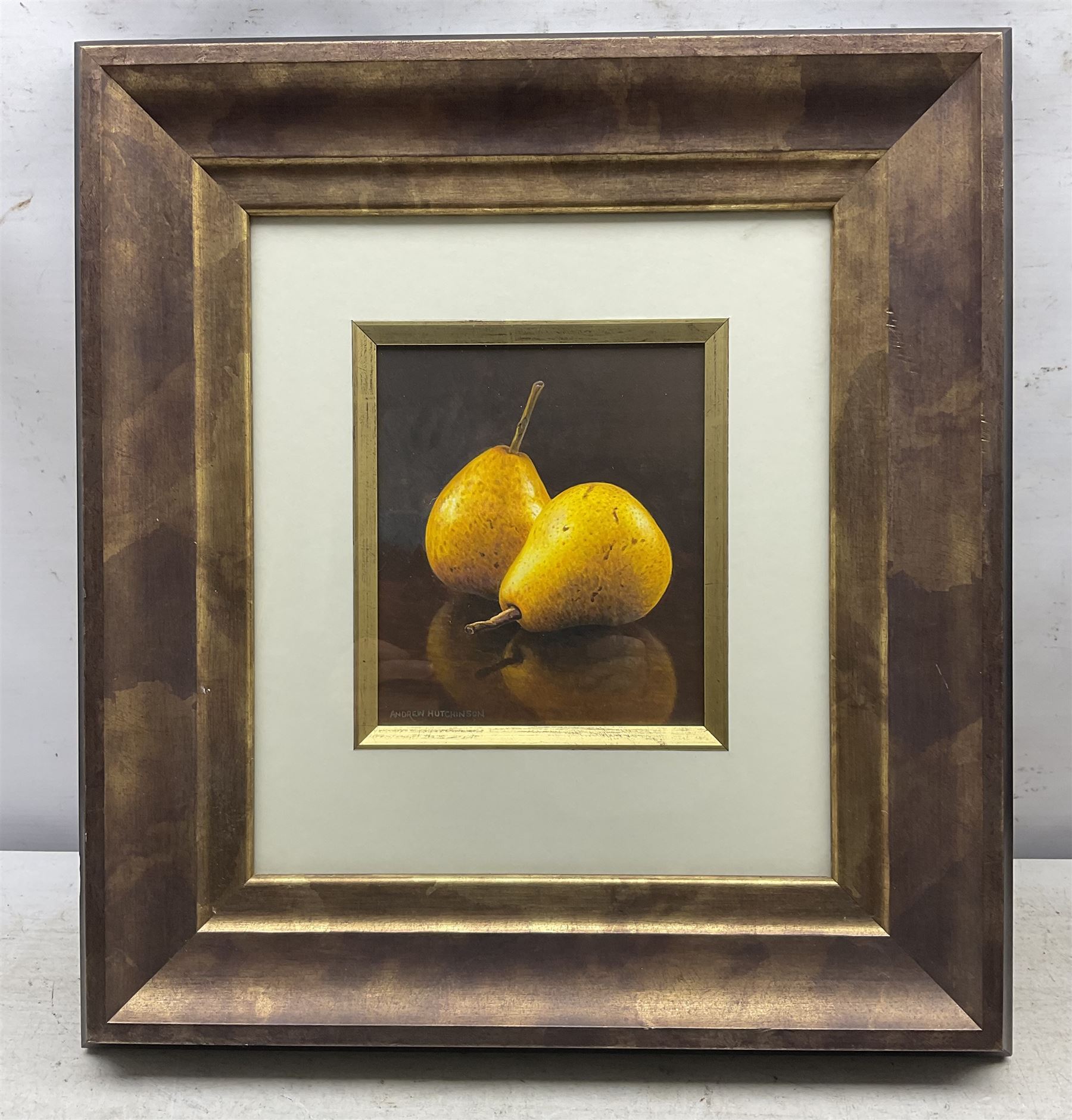Andrew Hutchinson (British 1961-): Still Life of Pears, watercolour and gouache signed 17cm x 14cm 