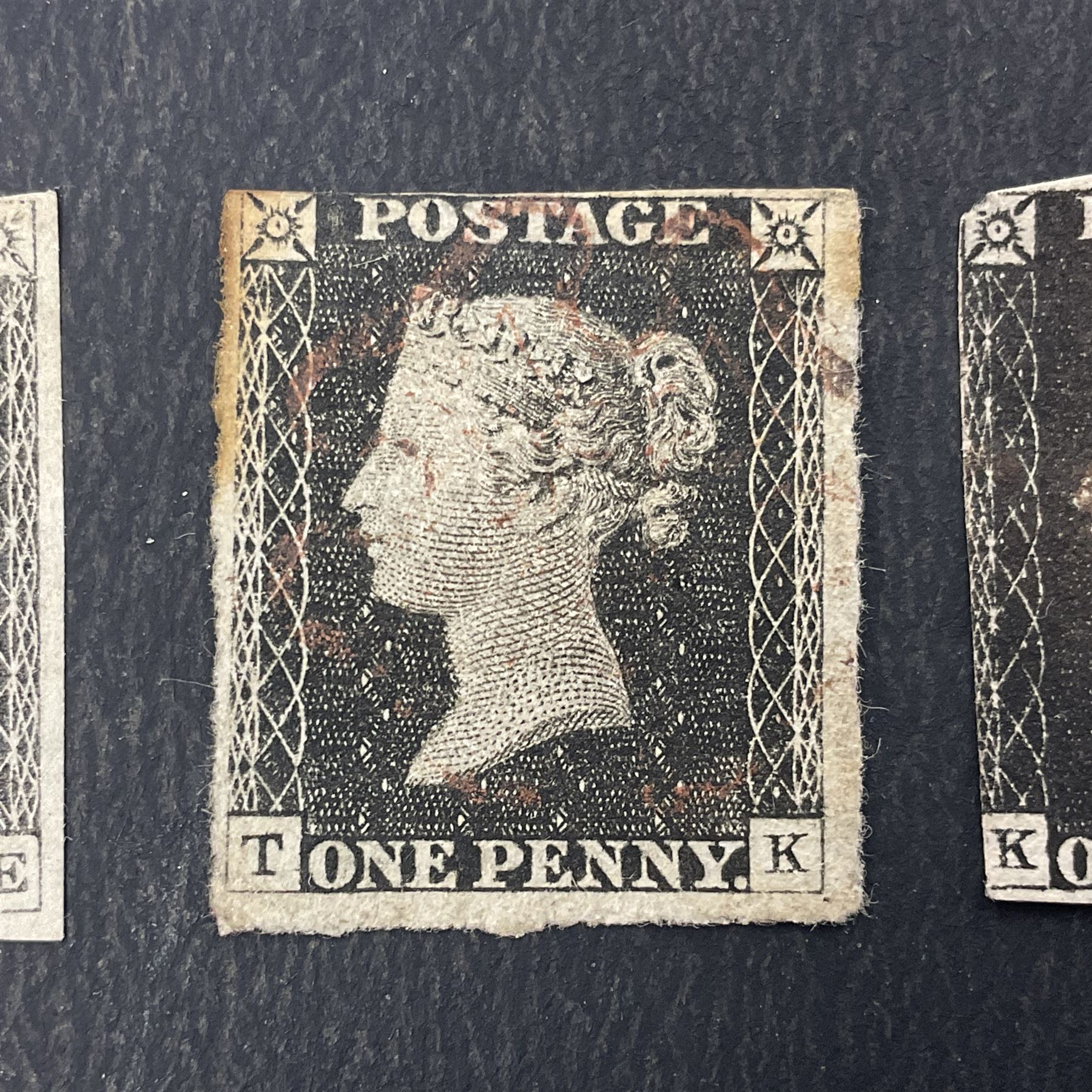 Three Great Britain Queen Victoria penny black stamps, all with cancels