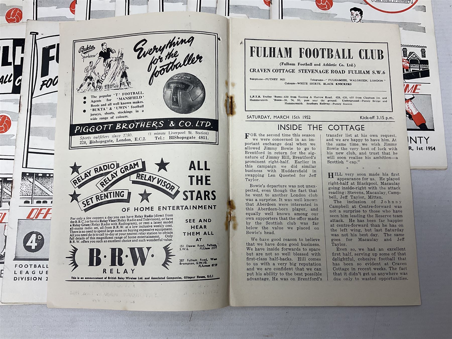 Fulham F.C. programmes - twenty-seven home matches 1949/50 - 1957/58; and two photocopies of memorabilia items