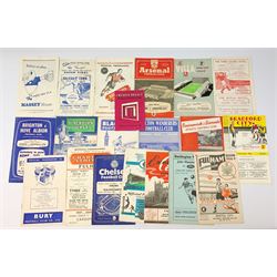 Twenty 1950s and later football programmes including Arsenal, Villa, Barnsley, Brentford, Blackburn, Blackpool, Bolton, Bournemouth, Bradford City, Brighton, Burnley, Bury, Charlton, Chelsea, Chesterfield, Crystal Palace, Darlington, Exeter, Fulham and Halifax