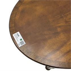 Georgian design mahogany coffee table, oval crossbanded top, on turned and fluted supports