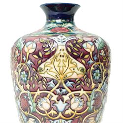 Moorcroft Bullers Wood pattern vase, of tapering form, decorated profusely with flowers, designed by Rachel Bishop, with impressed and painted marks to base, limited edition 87/100, H31cm