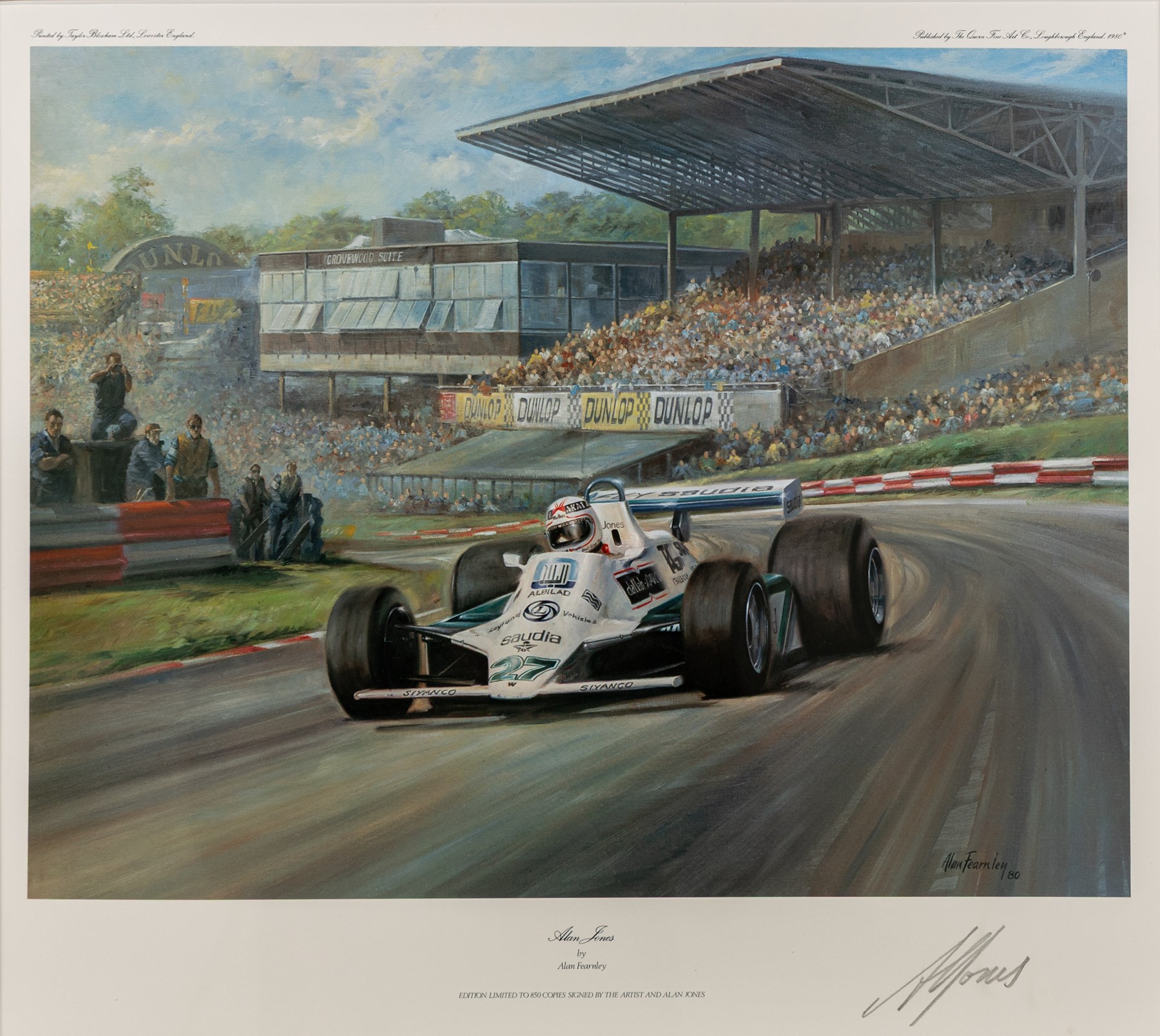 After Gerald Davison Coulson (British 1926-2012): ‘The Flying Scotsman’ and ‘Damon’s First – Hungary 1993’, together with Alan Fearnley (Yorkshire 1942-): ‘Alan Jones’ and Tony Smith (British 20th Century): ‘Damon’s Dream’, set of four limited edition Formula 1 themed prints signed and two signed by drivers David Coulthard and Alan Jones in pencil max 40cm x 61cm (4)