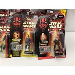 Star Wars - twenty-four Star Wars Episode One figures in card backed packaging; Collections 1, 2 and 3 with Electronic Commtalk reader for each figure's commtalk chip.