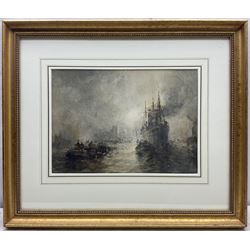 Stephen Frank Wasley (British 1848-1934): Busy Thames Scene at Sunset, watercolour signed 25cm x 36cm