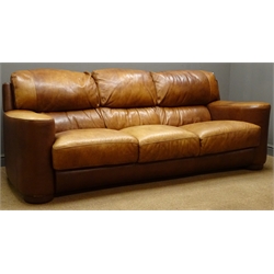  Italian three seat sofa upholstered in a brown leather (W235cm), and matching armchair (W113cm)  