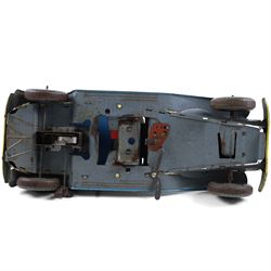 Mettoy large scale tinplate clockwork Rolls Royce, circa 1940, with cream body, blue roof and bonnet, red interior with driver, fixed key mechanism,  with electric headlights, H12cm, L35cm