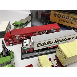 Corgi - two perspex cased 'Modern Trucks; 75202 ERF Curtainside Boddingtons and 75402 Leyland-DAF Curtainside Tate & Lyle; and nine unboxed Corgi lorries (11)
