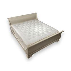 Cream finish Super Kingsize sleigh bed; together with Vispring 'Sublime Superb' mattress complete with divan base