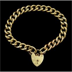 9ct gold curb link bracelet, with heart locket clasp, hallmarked
