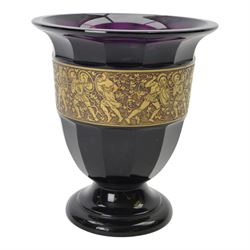 Moser Karlsbad amethyst vase, decorated with a gilt band of classical figures, signed to base, H20cm