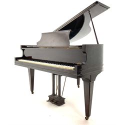 Rogers of London baby grand piano in lacquered mahogany case