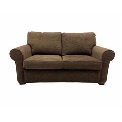 Alstons two seat metal action sofa bed, upholstered in chocolate fabric