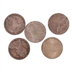 Five silver Maria Theresa thaler coins