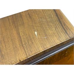 Mid-20th century walnut bureau desk, figured fall front enclosing fitted interior, three graduating drawers below, on cabriole feet