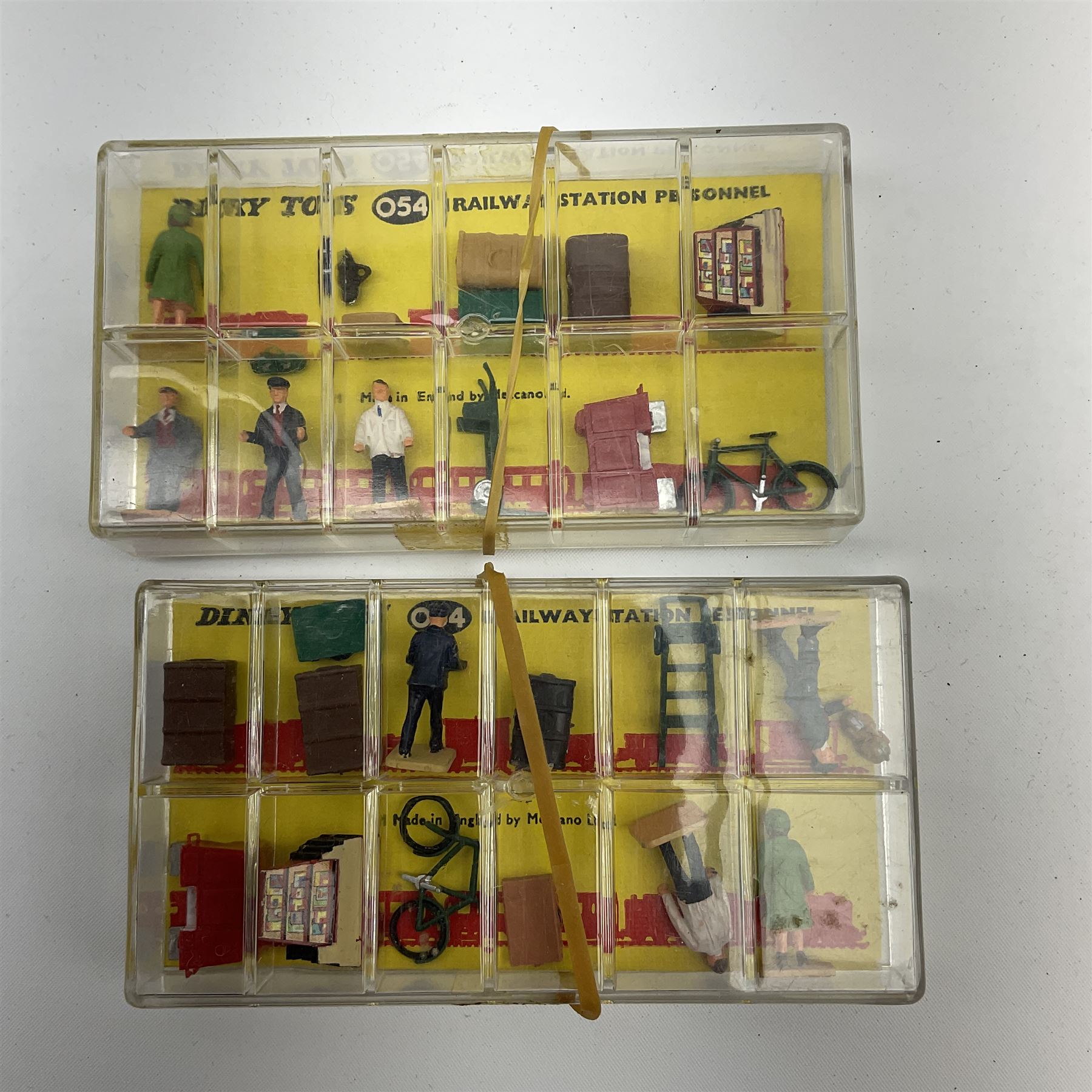 Hornby Dublo/Dinky - ten sets of railway station figures comprising three D1 Miniature Station Set/Railway Staff, three 051 Station Staff, two 053 Passengers and two 054 Railway Station Personnel; all boxed; and a 1001 box containing two figures (11)