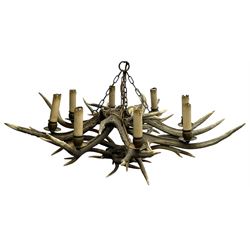 Deer Antler Mounted Chandelier, with eight fitted lights, with supporting ceiling fitted chain, D85cm