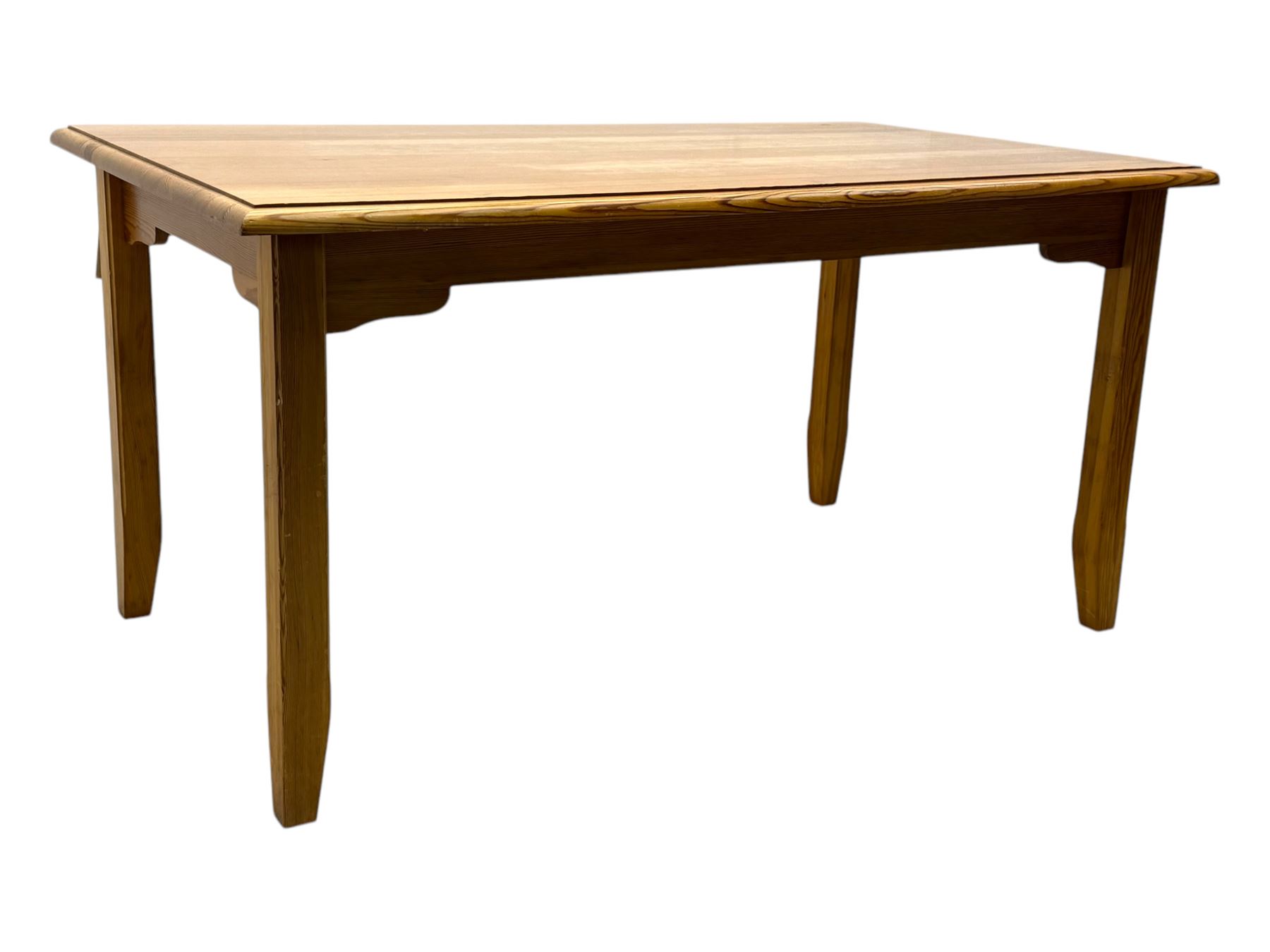 Laura Ashley - contemporary pine dining table, rectangular top with moulded edge, raised on square supports with chamfered lower sections