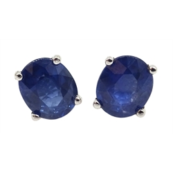  Pair of 18ct gold oval sapphire stud earrings, stamped 750  