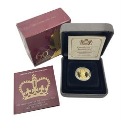 Queen Elizabeth II Australia 2013 fine gold proof quarter ounce twenty-five dollars coin, cased with certificate