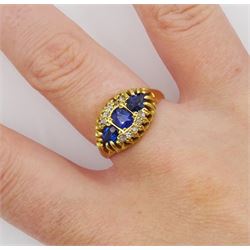 Edwardian 18ct gold two stone sapphire, blue paste stone and diamond cluster ring, Chester 1905