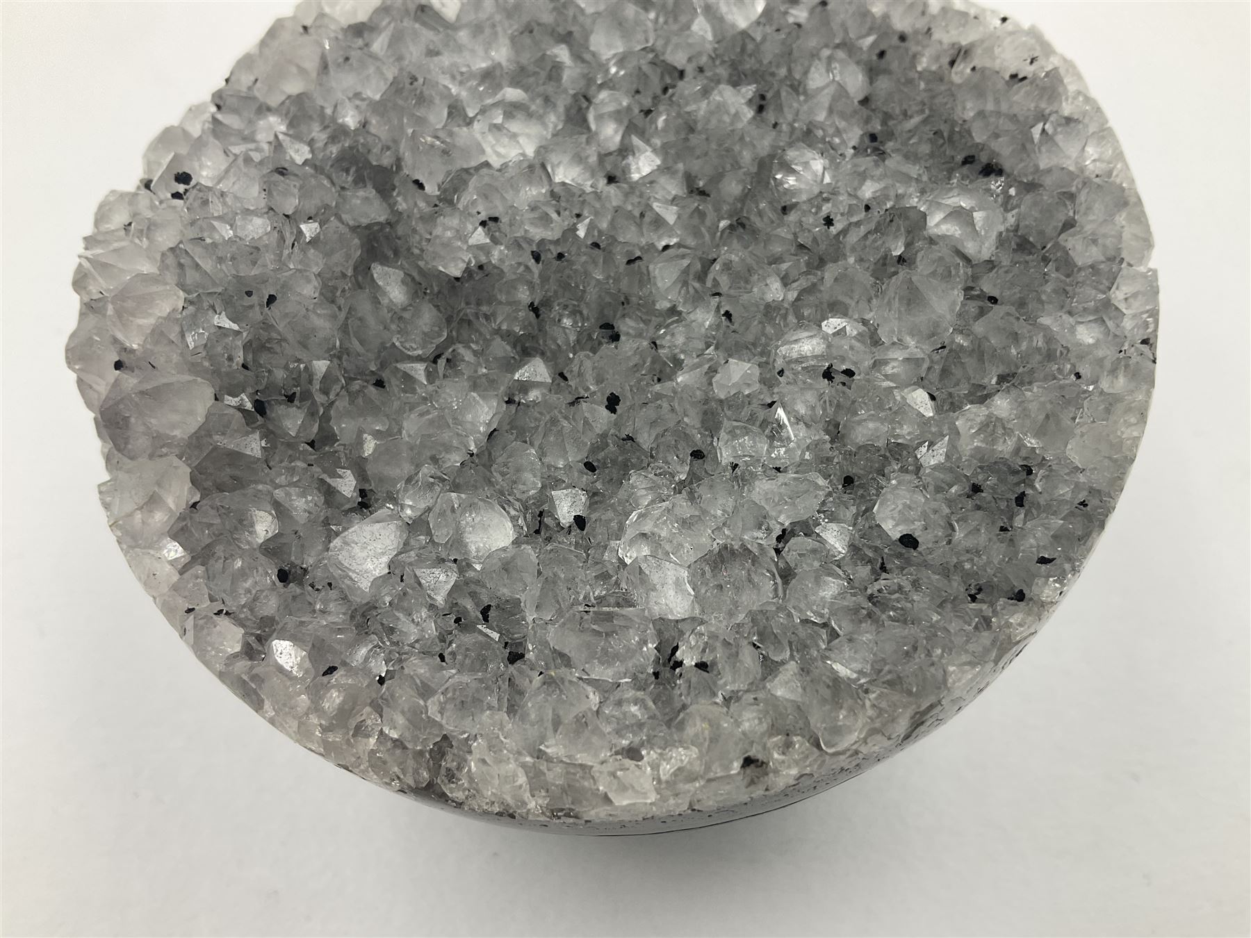 Amethyst geode spheres, with white crystalline internal formation, D9cm