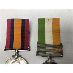 Kings South Africa Medal with two clasps for South Africa 1901 & 1902 awarded to 2694 Serjt. J. Campbell K.O. Scot. Bord.; and Queens South Africa Medal marked 59(?)8 Pte. A.T. Browne Grahamstown G.; both with ribbons (2)