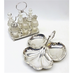  Late Victorian silver-plated cruet and a silver-plated three sectioned dish  