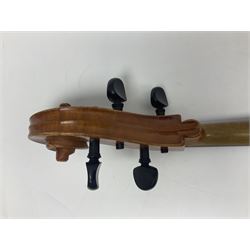 German half-size cello with 69cm two-piece maple back and ribs and spruce top; L112.5cm overall; in soft carrying case with two bows