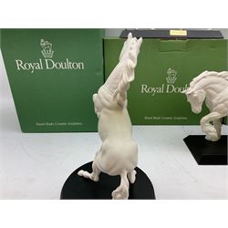 Five Beswick and Royal Doulton horse figures in matt white on black plinths, comprising of  Spirit of Affection no. 2689/2536, Springtime no.2837, Spirit of peace no.2916, Spirit of earth no.2914 and Spirit of the wild no. 183, together with a composite figure of a horse (6)