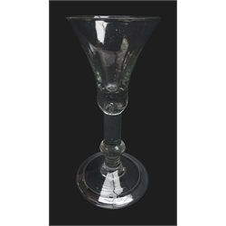  Georgian Kit-Kat style wine glass, bell shaped bowl above a single knop baluster stem with tear drop and domed folded foot, H15cm   