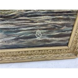 Richard Pearson (British 20th Century): Tattershall Castle Ferry on the Humber, oil on canvas signed with monogram dated 1971, 49cm x 88cm
