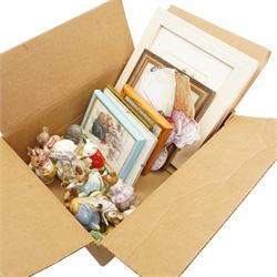 Collection of ten Beswick Beatrix Potter figures, brown back stamps, a Rupert figure and a number of Beatrix Potter prints