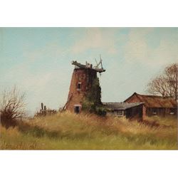 James Wright (British 1935-): The Old Windmill, oil on board signed, certificate of authenticity verso 11.5cm x 16cm