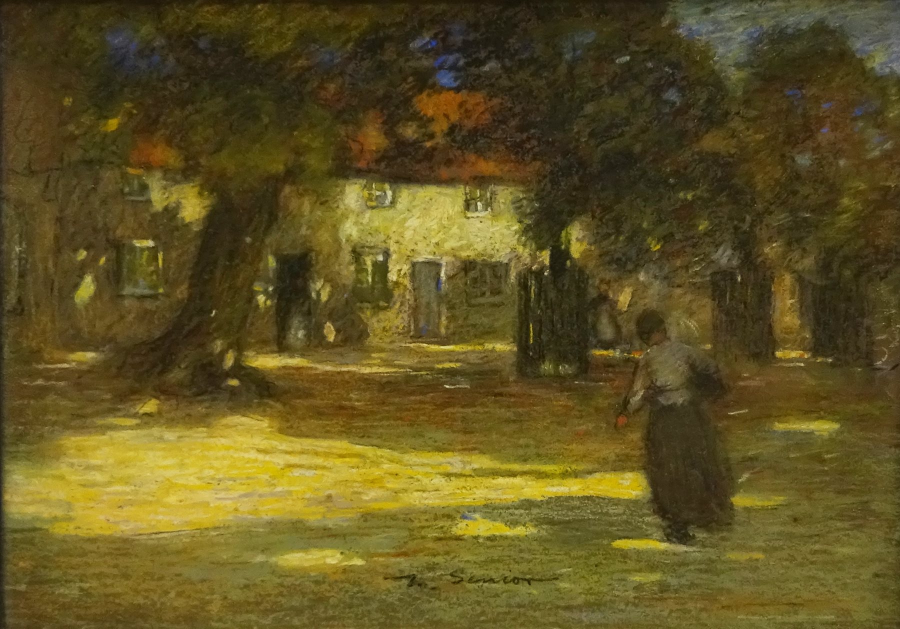 Mark Senior (Staithes Group 1862-1927): Village Cottages in Dappled Sunlight, pastel signed 26cm x 36cm