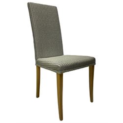 Lloyd Loom - set of six 'Maybourne' slate painted high back wicker dining chairs, raised on light oak square tapering supports