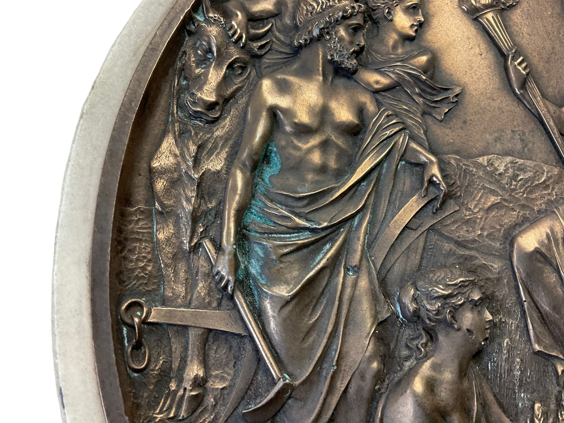 Bronzed medallion of a neo classical scene, D21cm