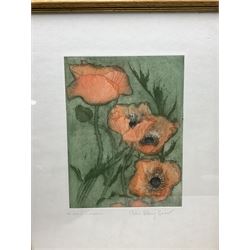 Chloe Hilary Gear (British Contemporary): 'Poppy - Oriental', artist's proof coloured etching with aquatint signed and titled in pencil 30cm x 23cm with full margins; Daphne Stevenson (British Contemporary): Roses, watercolour signed, titled verso with artist's Richmond address 30cm x 40cm