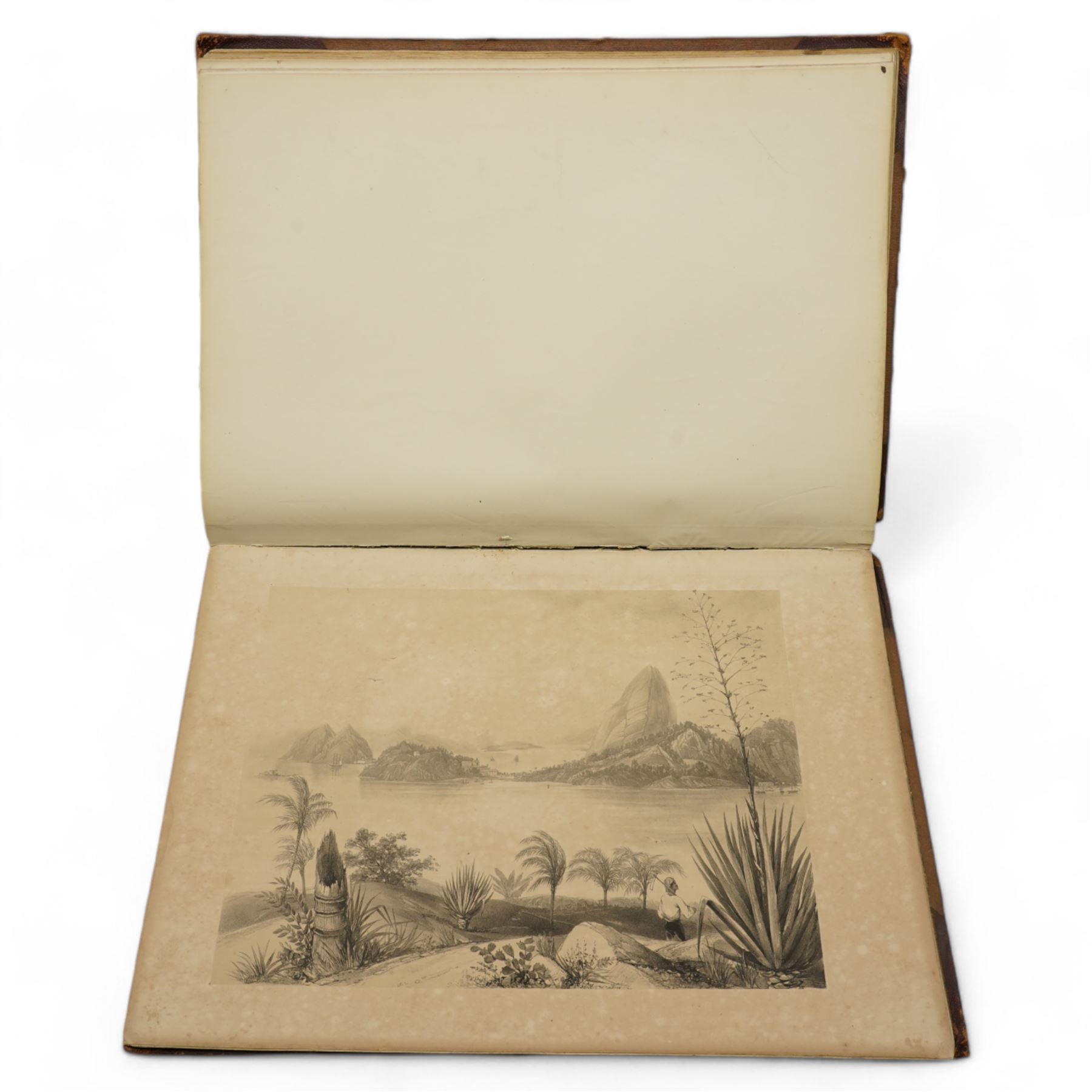 Sir William Gore Ouseley (British 1797-1866): 'Views in South America, from original drawings made in Brazil the River Plate, the Parana, &c', folio containing twenty six (26) tinted lithograph plates with lithographed titled and plan, dedication to Prince Albert with list of plates on verso, pub. London: Thomas McLean 1852, bound in oxblood leather and brown cloth
