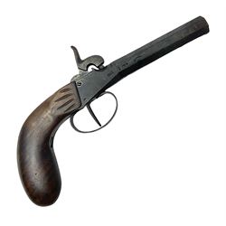  Percussion pocket pistol, 9cm octagonal barrel with German proof marks, figured walnut stock 21cm overall